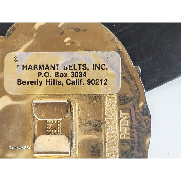 Crane Bird Gold Enameled Buckle Charmant Belts Black Stretch Belt With Decorativ - Picture 4 of 9